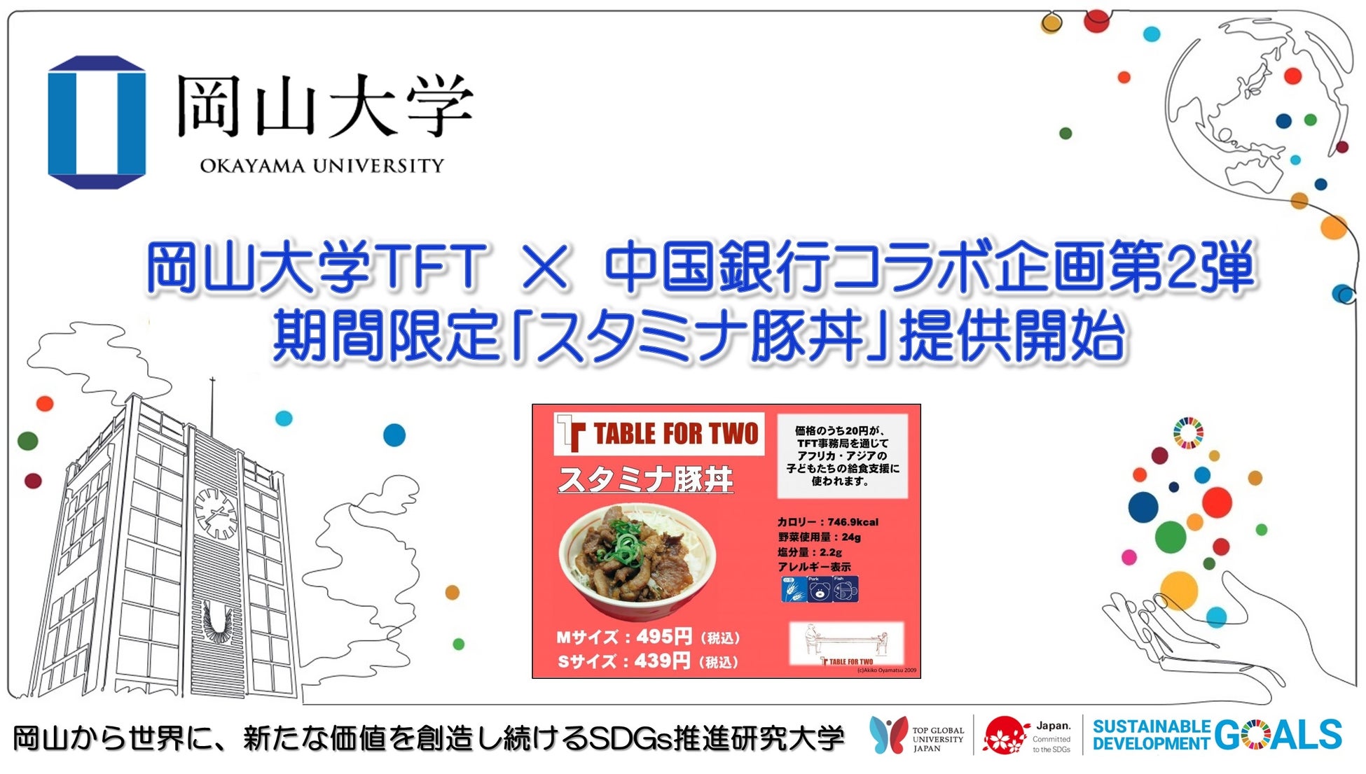 【岡山大学】岡山大学TFT × 中国銀行コラボ企画第2弾 期間限定「スタミナ豚丼」提供開始