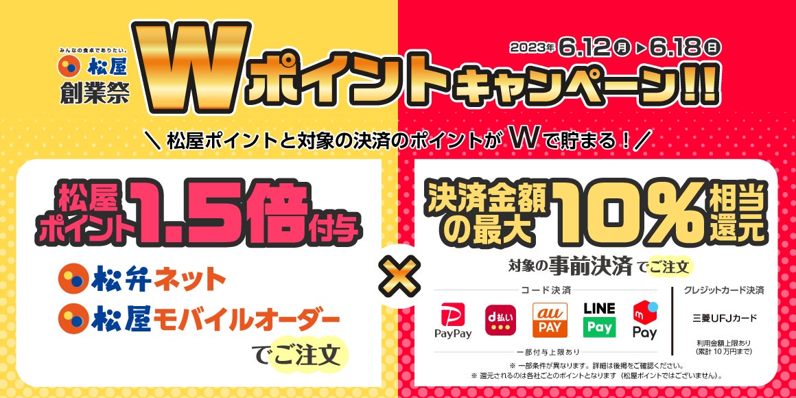 【松屋フーズ】＼松屋創業祭／「Wポイントキャンペーン」開催