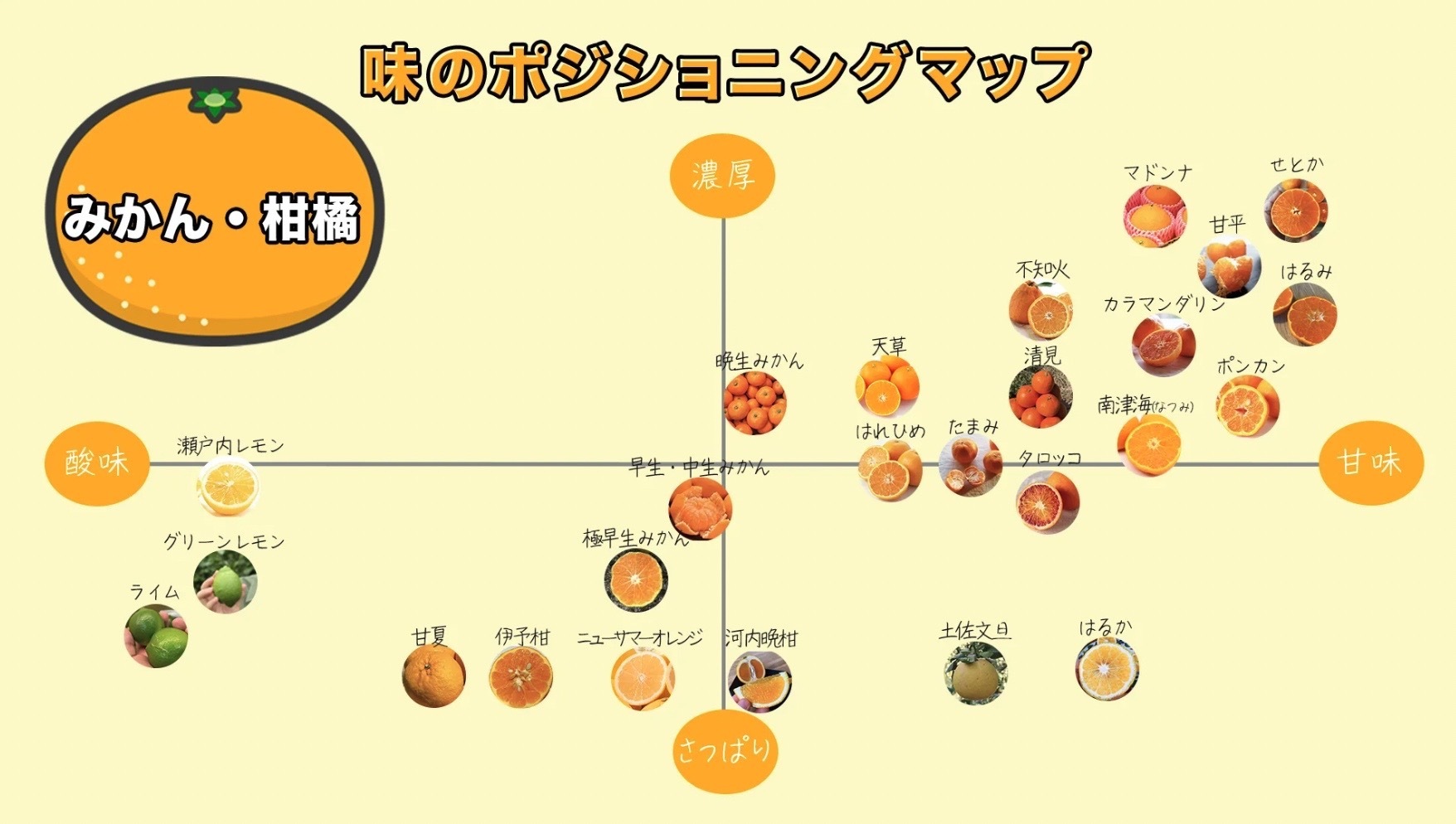 産地直送・お取り寄せ通販サイト「トドクヨ」が
柑橘品種の糖度を徹底調査しポジショニングマップと表を公開！
10月から5月頃にかけて様々な品種を販売開始