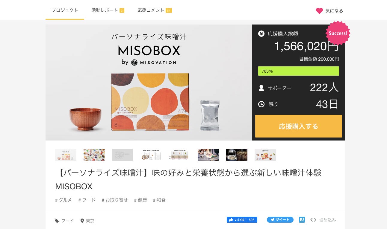 【達成率780%・累計販売数4000食を突破】日本初となる「パーソナライズ味噌汁 MISOBOX」、Makuakeにて先行発売中！