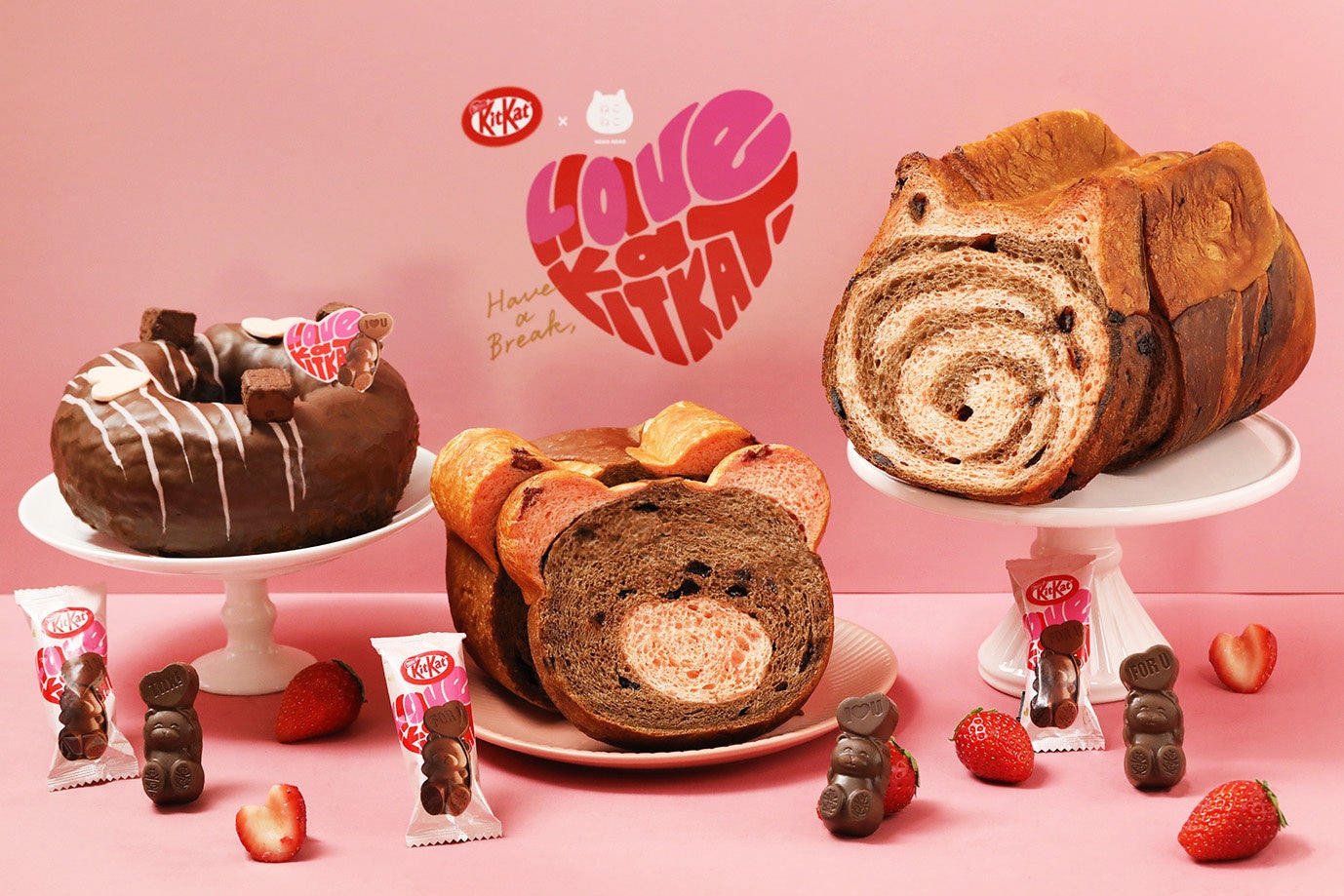 バレンタイン限定！“ねこ型食パン”が”くま型キットカット”に恋して大変身♡「ねこねこ食パン loves ハートフルベアー」1月24日（水）より、全国80店舗で販売開始