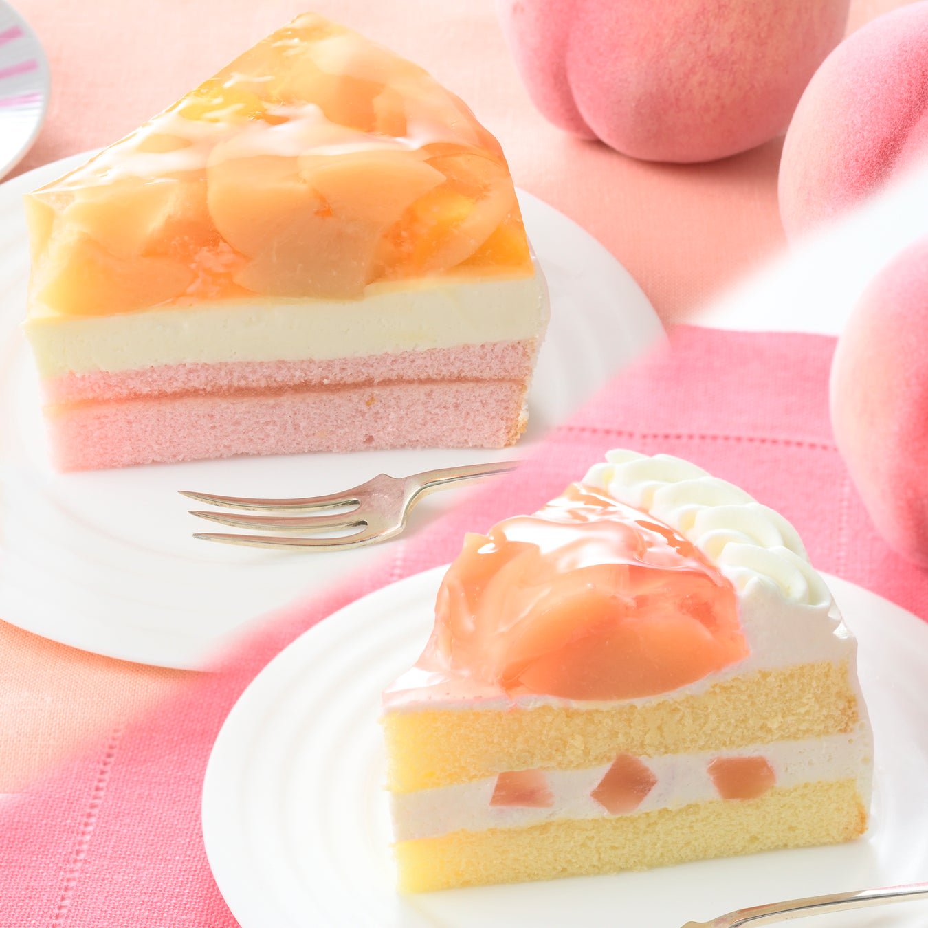 【銀座コージーコーナー】キラキラ＆ぷるるん♪　桃ゼリーが印象的な「桃涼みケーキ」、 とろける果肉を味わう「白桃のショート」、人気の桃スイーツを発売！