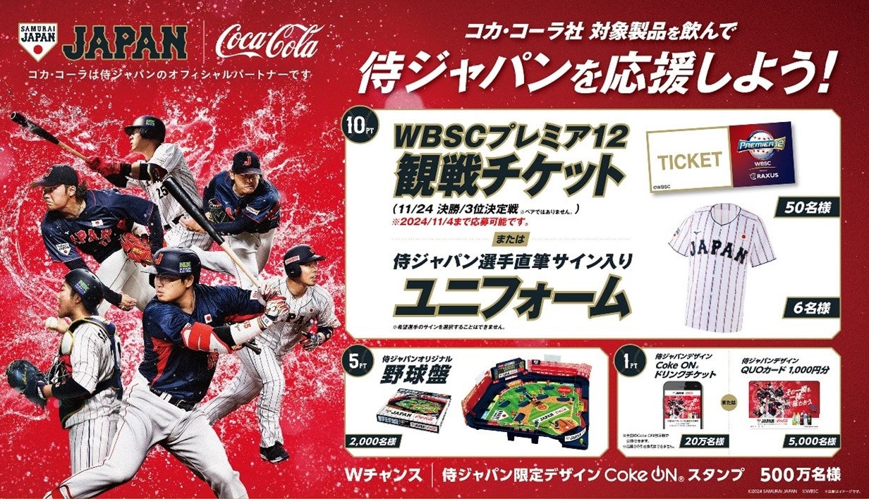 日本コカ・コーラ、侍ジャパンのオフィシャルパートナーに就任総計520万名様に当たるキャンペーンを10月7日（月）より開始コカ・コーラ社 対象製品を飲んで侍ジャパンを応援しよう！