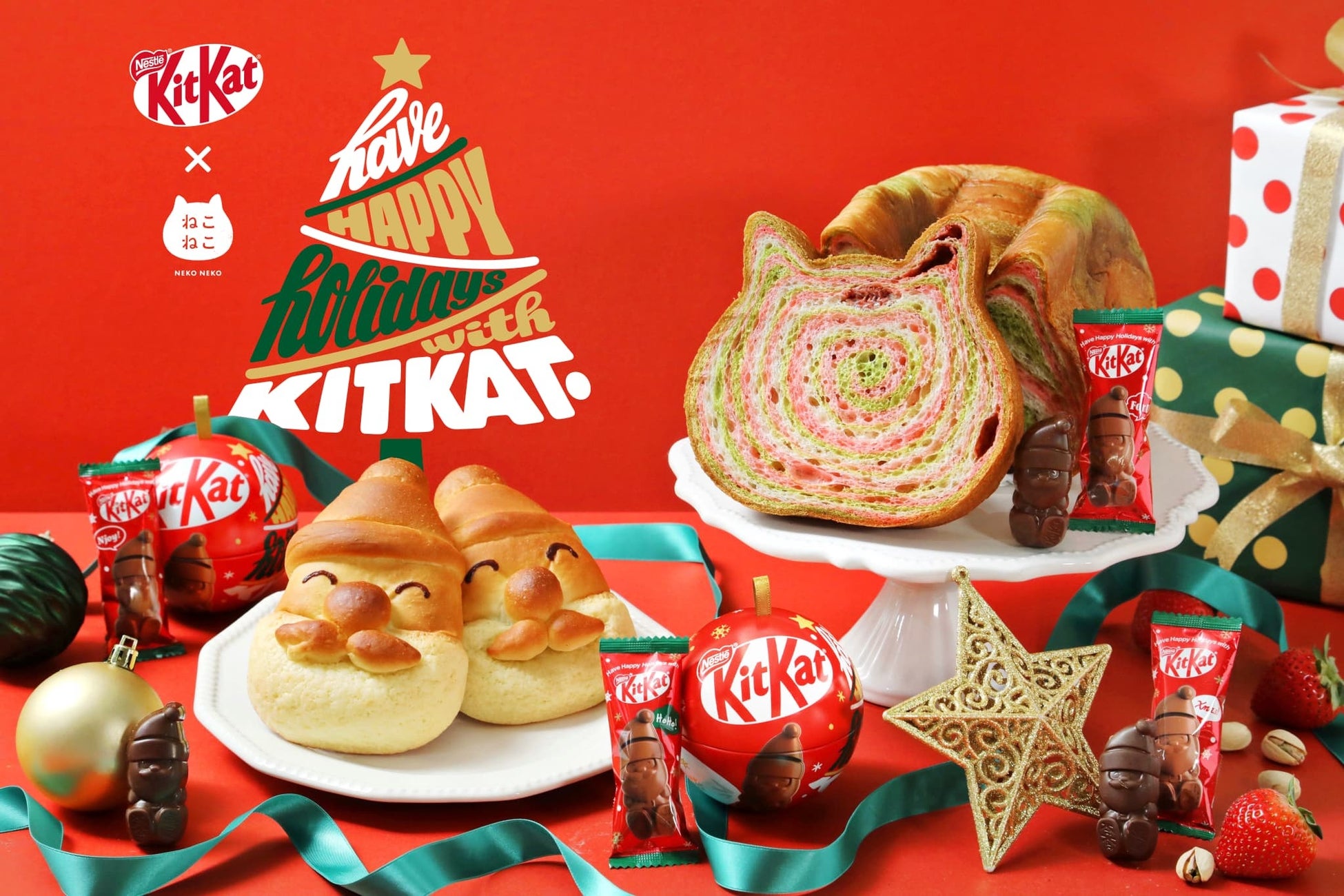 毎年完売する「キットカット ホリデイサンタ」とクリスマス限定“初”コラボが実現！「ねこねこ食パン　ホリデイサンタ」、「ホリデイサンタパン」が新登場！11月7日(木)～期間限定で販売開始