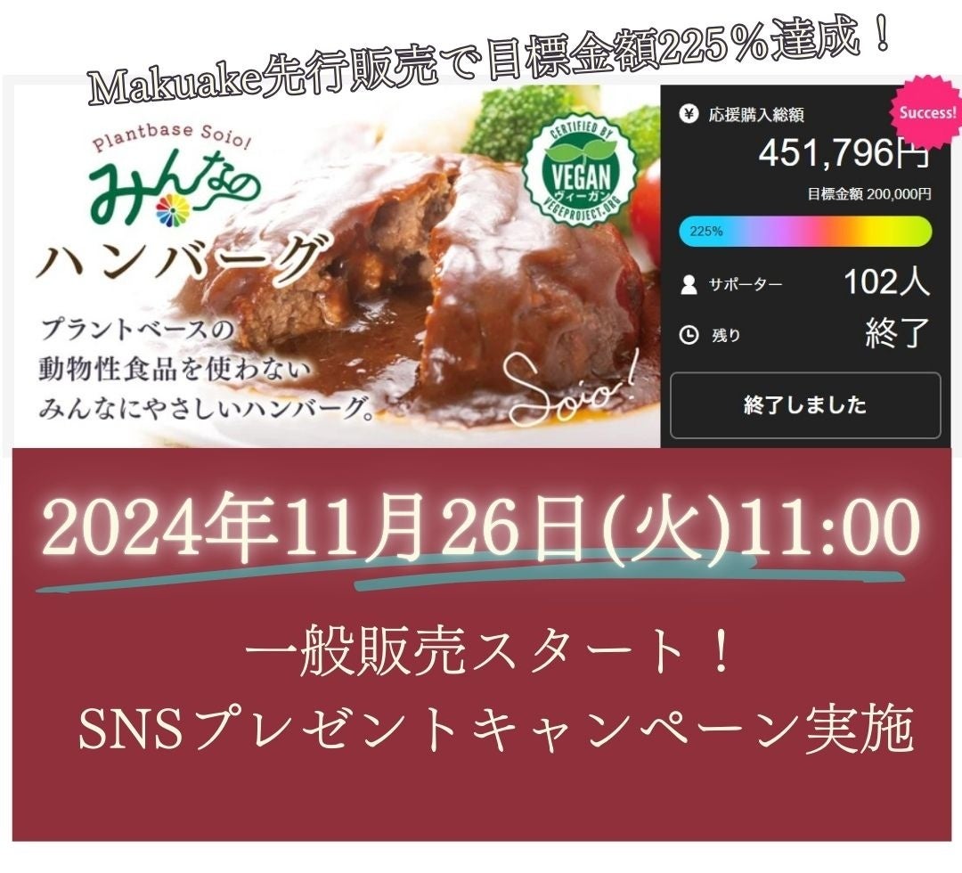 ヴィーガン食の新提案！大豆ベースの常温レトルトハンバーグ『Soio! みんなのハンバーグ』が一般販売スタート