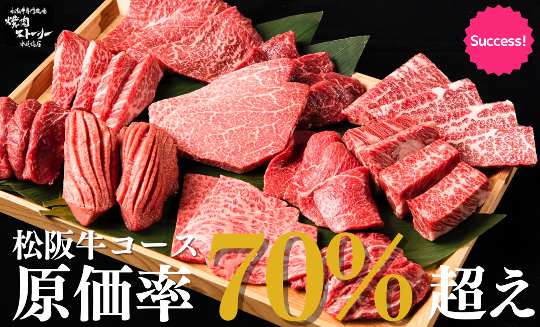 【期間限定】神コスパ！松阪牛食べ飲み放題が
目標金額1000％突破！
人気焼肉店5周年感謝メニュー4種がMakuakeに新登場！