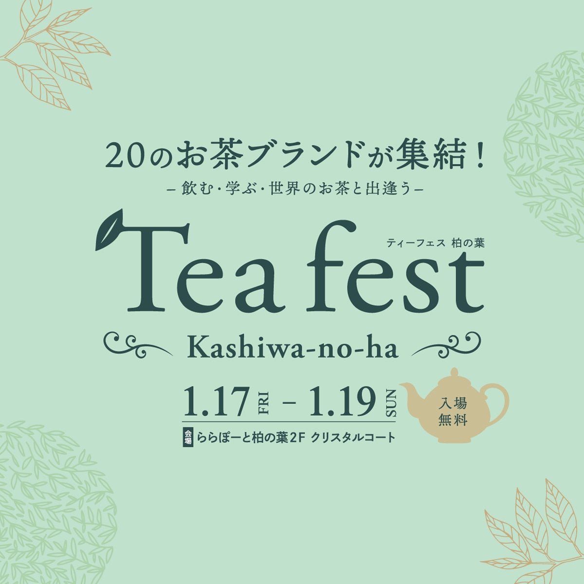 【待望のティーフェスが千葉・柏の葉で開催！】世界のお茶と出会う3日間「Tea Festival Kashiwanoha」飲んで、学んで、お茶の魅力を深掘りしよう！