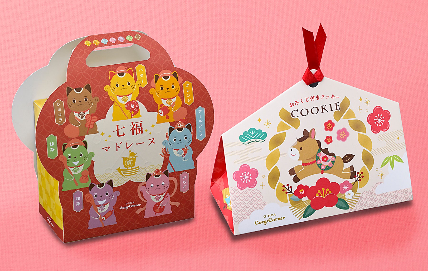 【銀座コージーコーナー】2026年の干支・午や招き猫デザインの焼菓子ギフトを発売。福袋はスイーツ柄ブランケット付き！