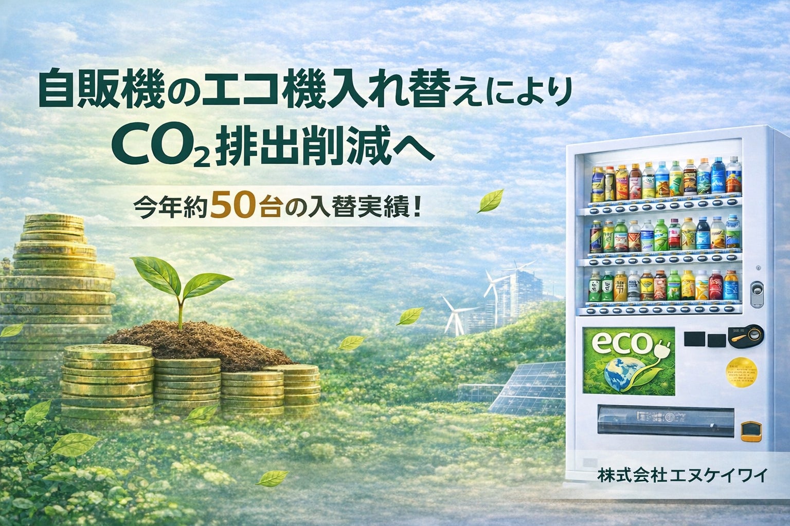 自販機のエコ機入替によりCO₂排出削減へ