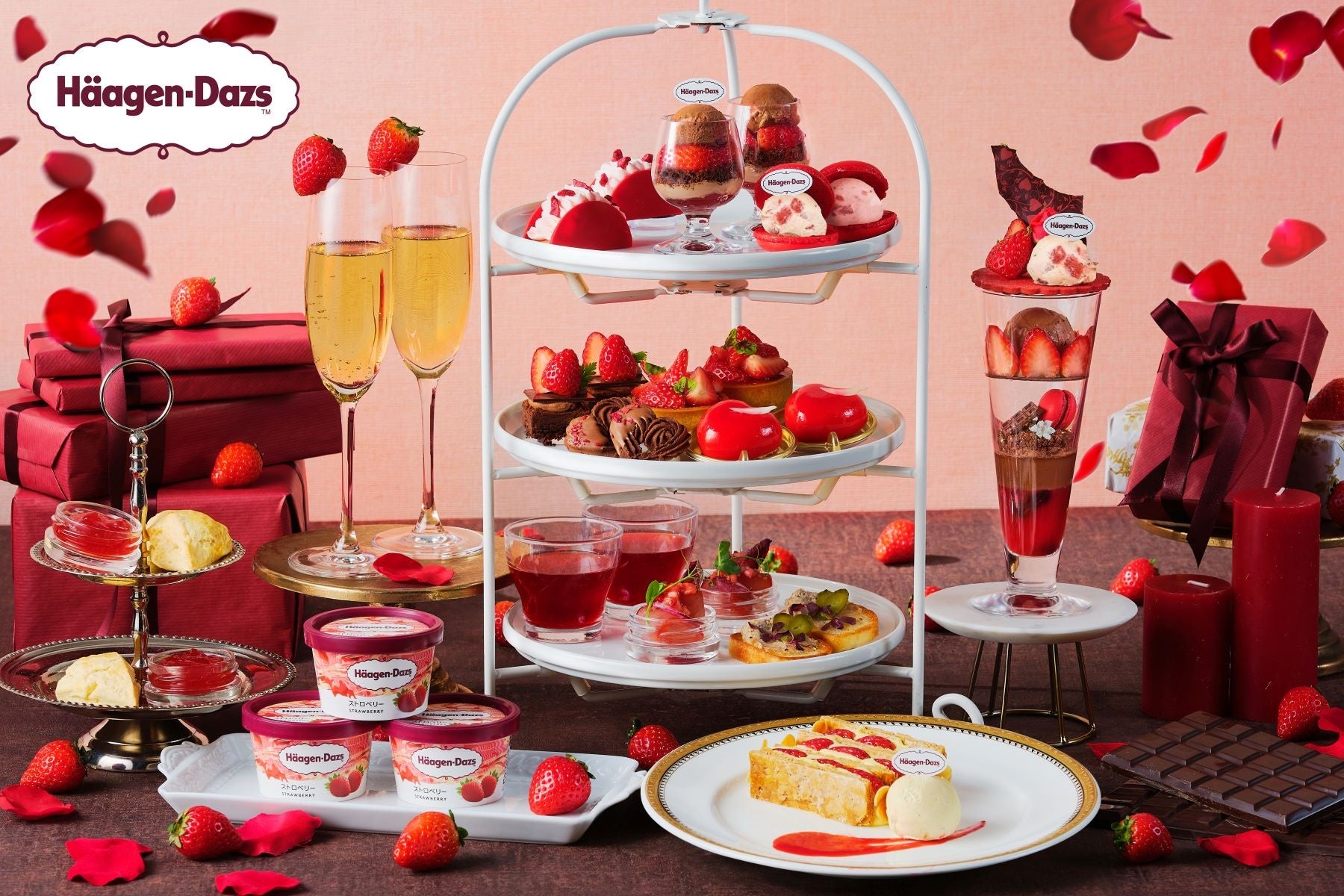 【横浜/大宮】ハーゲンダッツ アイスクリームとバレンタインの彩り溢れる贅沢スイーツ「いちごとチョコレートのアフタヌーンティーwithハーゲンダッツ」