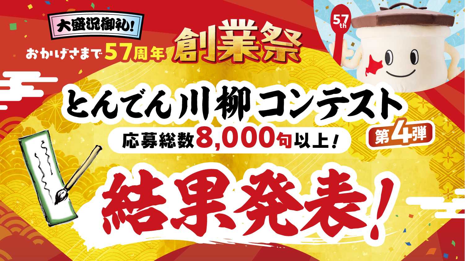 応募数８,０００句以上『とんでん川柳コンテスト第４弾』の受賞作品を発表！次回、第５弾は２月１日（日）より「新生活」をテーマに募集開始
最優秀賞はとんでんで使えるお食事券１万円分をプレゼント！