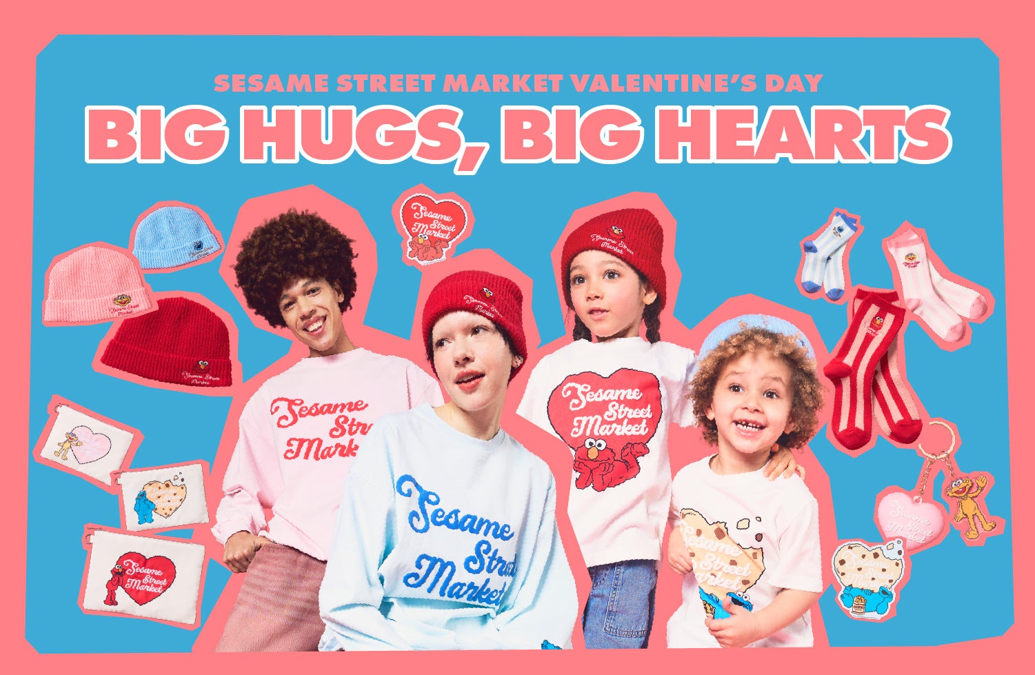 【セサミストリートマーケット】バレンタインコレクションのテーマは「BIG HUGS, BIG HEARTS」大きなハートとキャラクターのオリジナルアートに心ときめくラインアップ〈1月29日(木)〉