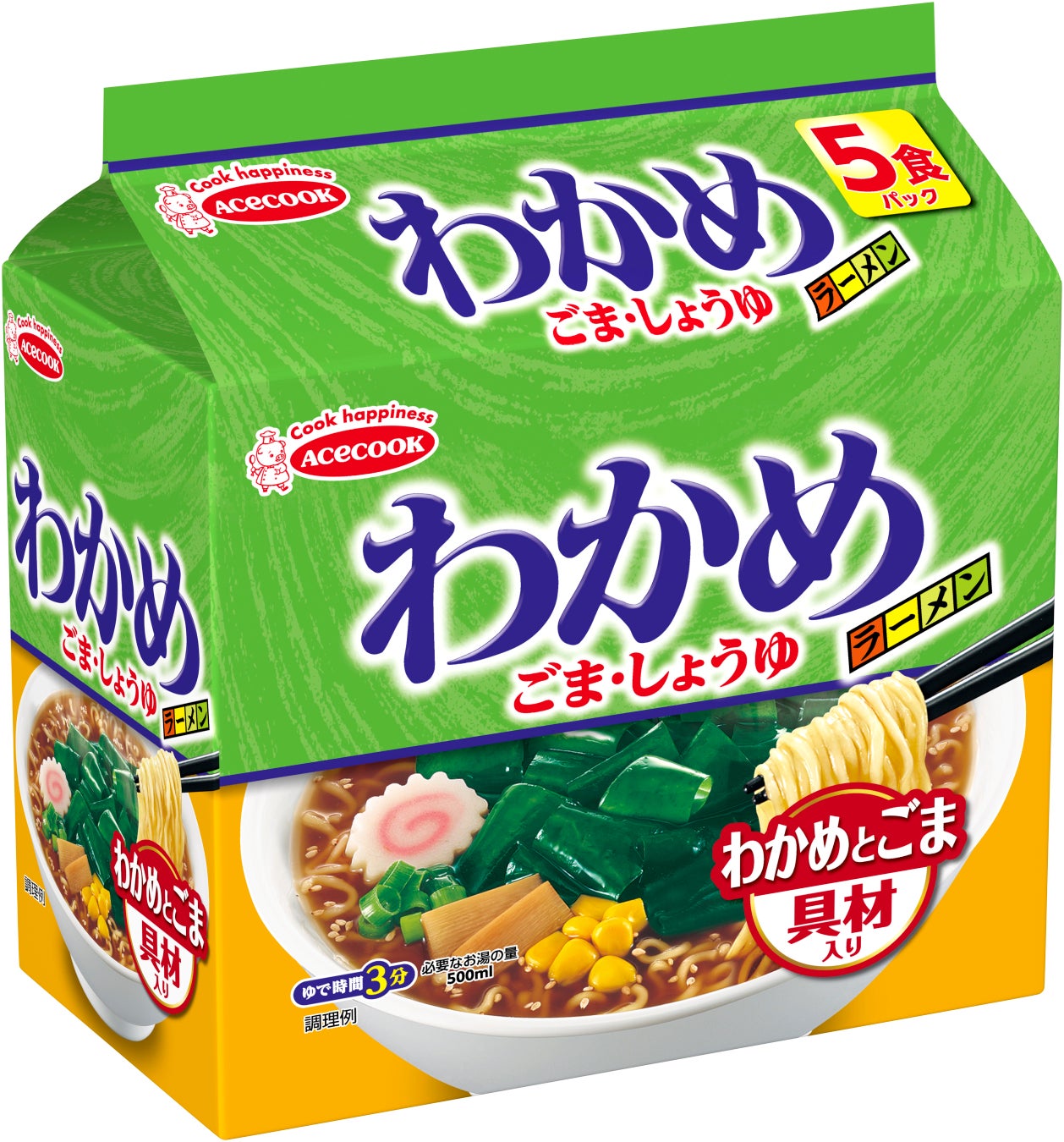 （袋）わかめラーメン　ごま・しょうゆ　５食パック　新発売