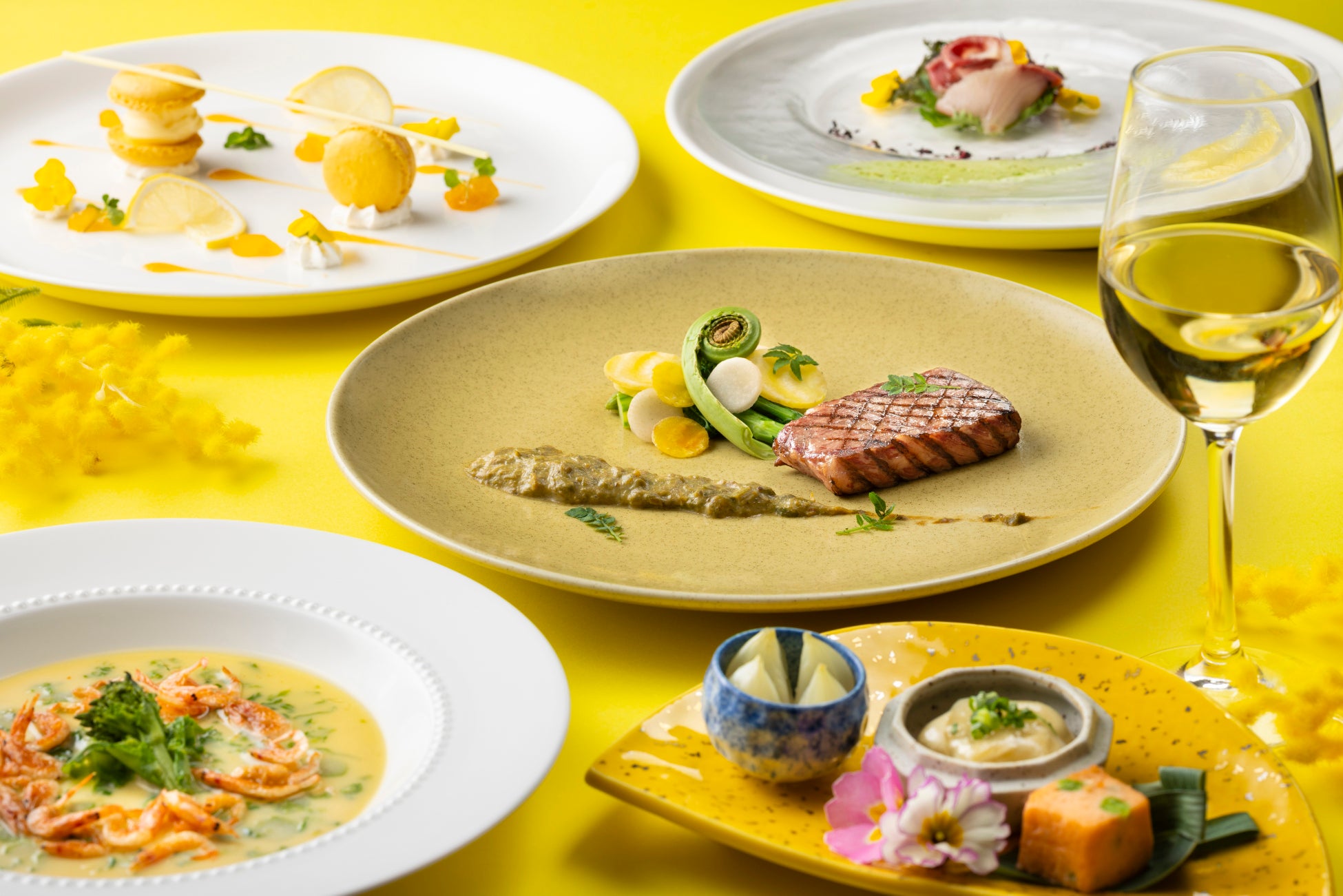 【富士マリオットホテル山中湖】　国際女性デーを祝う「ミモザカラー」の春ディナーコース「Terroir Yamanashi ～Mimosa Yellow Spring～」を発売