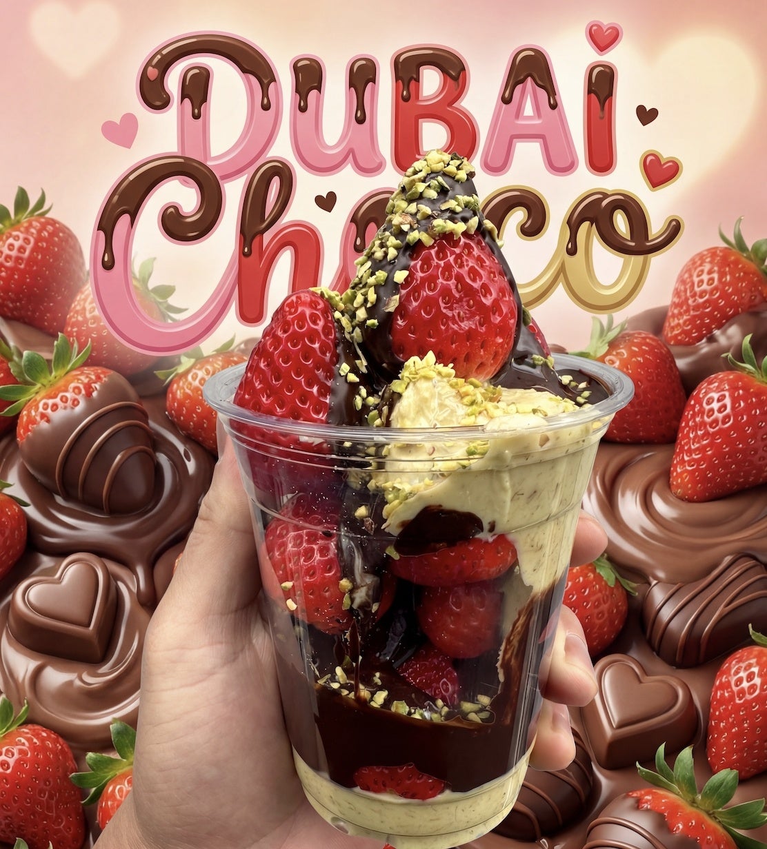 【初】ザクザク食感のドバイチョコいちごが追加メニュー！2026年2月7日〜2026年2月28日　バレンタイン商品としてイオンモール新潟亀田インターで期間限定で発売。