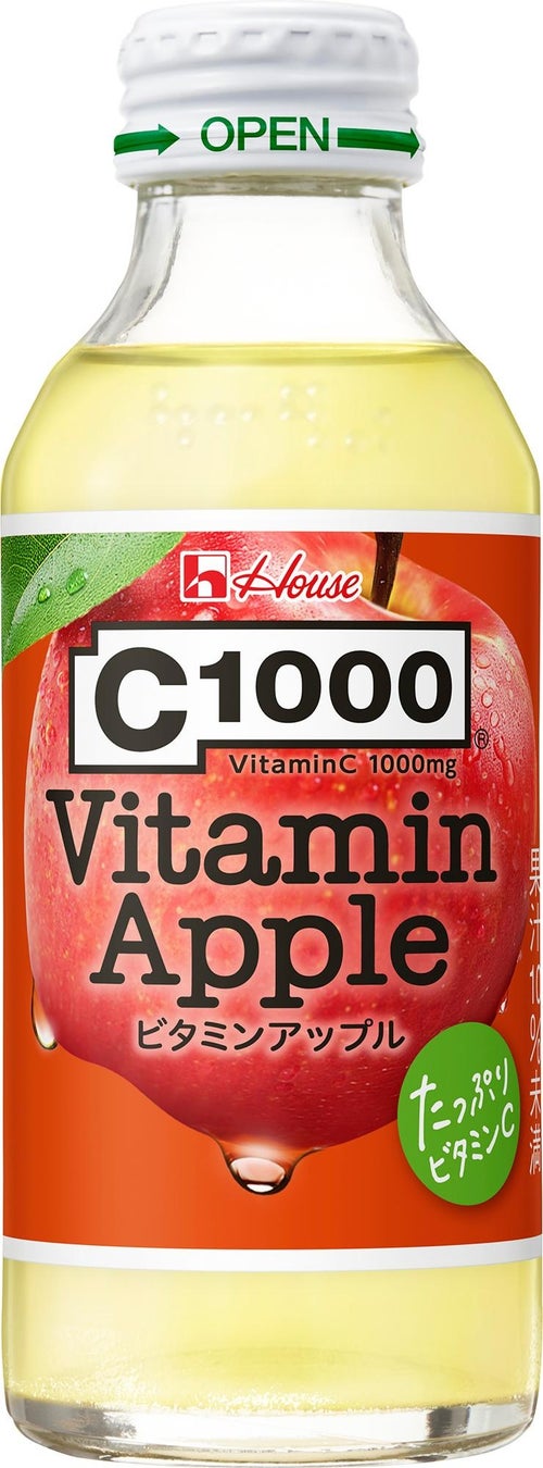 レモン50個分（果汁換算）のビタミンC1000mgを補給できる発売35年のロングセラーブランド「C1000」からすっきり甘いりんご風味が登場！「C1000ビタミンアップル」