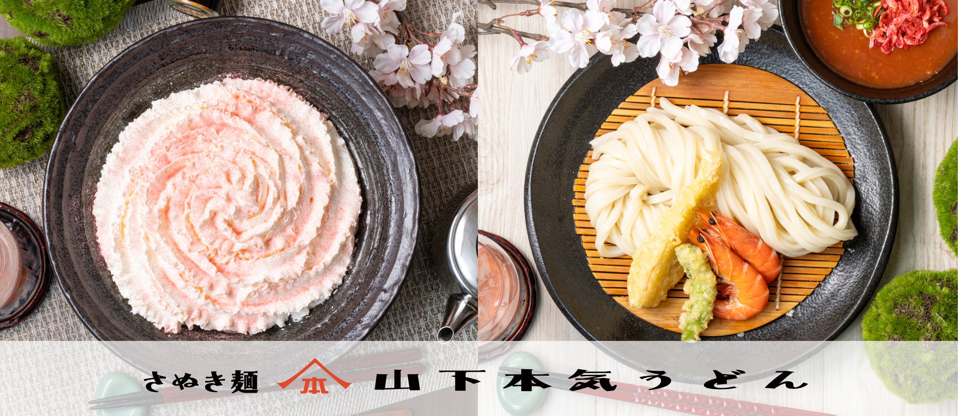 山下本気うどんから春をいち早く感じる新商品が登場！！『桜舞う 白い明太チーズクリームうどん』『春の海老つけうどん』『白桃ソーダ』が新発売