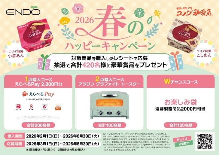 コメダ特製小倉あん ・コメダ特製こしあん　購入レシート送付で、豪華景品が当たる！ハッピーキャンペーン2026　開催！