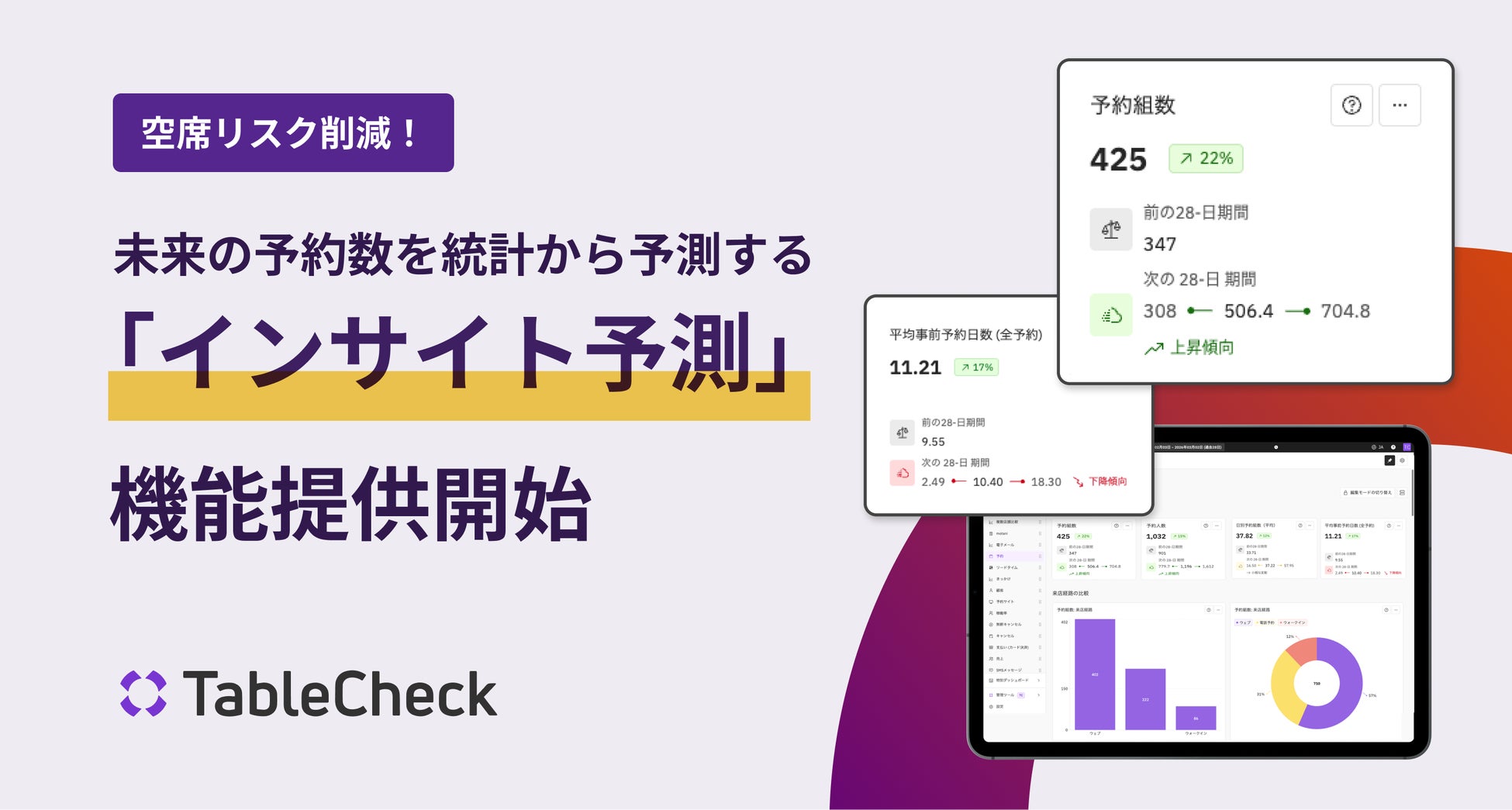 TableCheck、 未来の予約数を予測する「インサイト予測」機能の提供開始