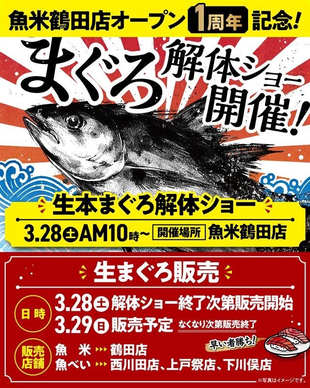 魚米 鶴田店オープン1周年記念！100kgを超えるまぐろ解体ショー開催