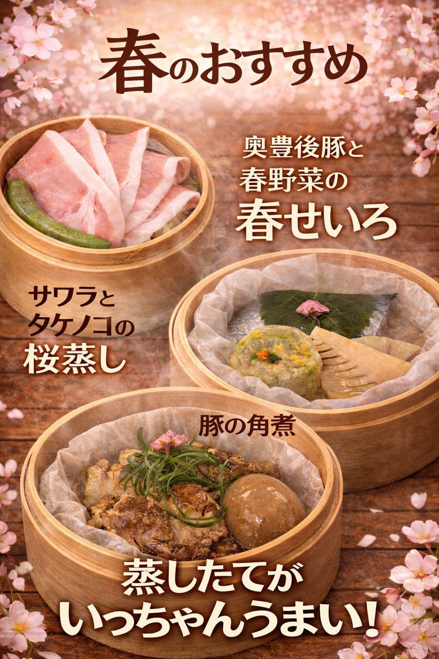 【春限定】蒸したてがいっちゃんうまい！ひょうたん温泉「蒸汎景」に春のせいろ3種が登場