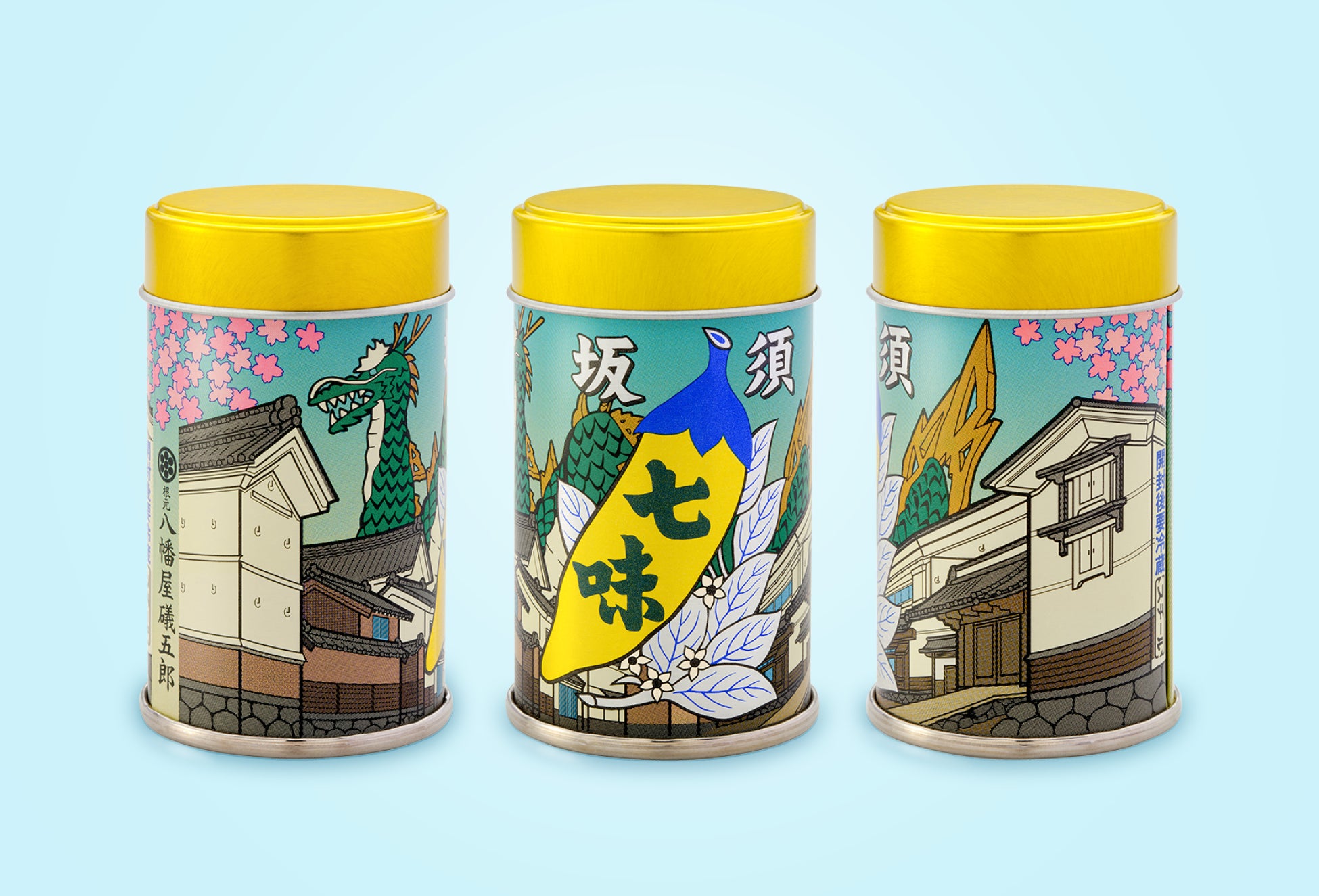 【八幡屋礒五郎】桜・蔵の町・竜が食卓の上に！須坂の町をあしらった限定缶が新登場！