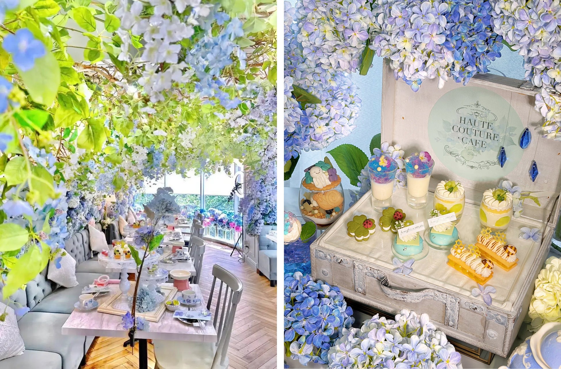 【HAUTE COUTURE CAFE 中目黒】きらめく雨粒と色づく紫陽花が彩る雨上がりの宝石箱のようなアフタヌーンティー「Hydrangea × Rain Jewels Afternoon Tea」