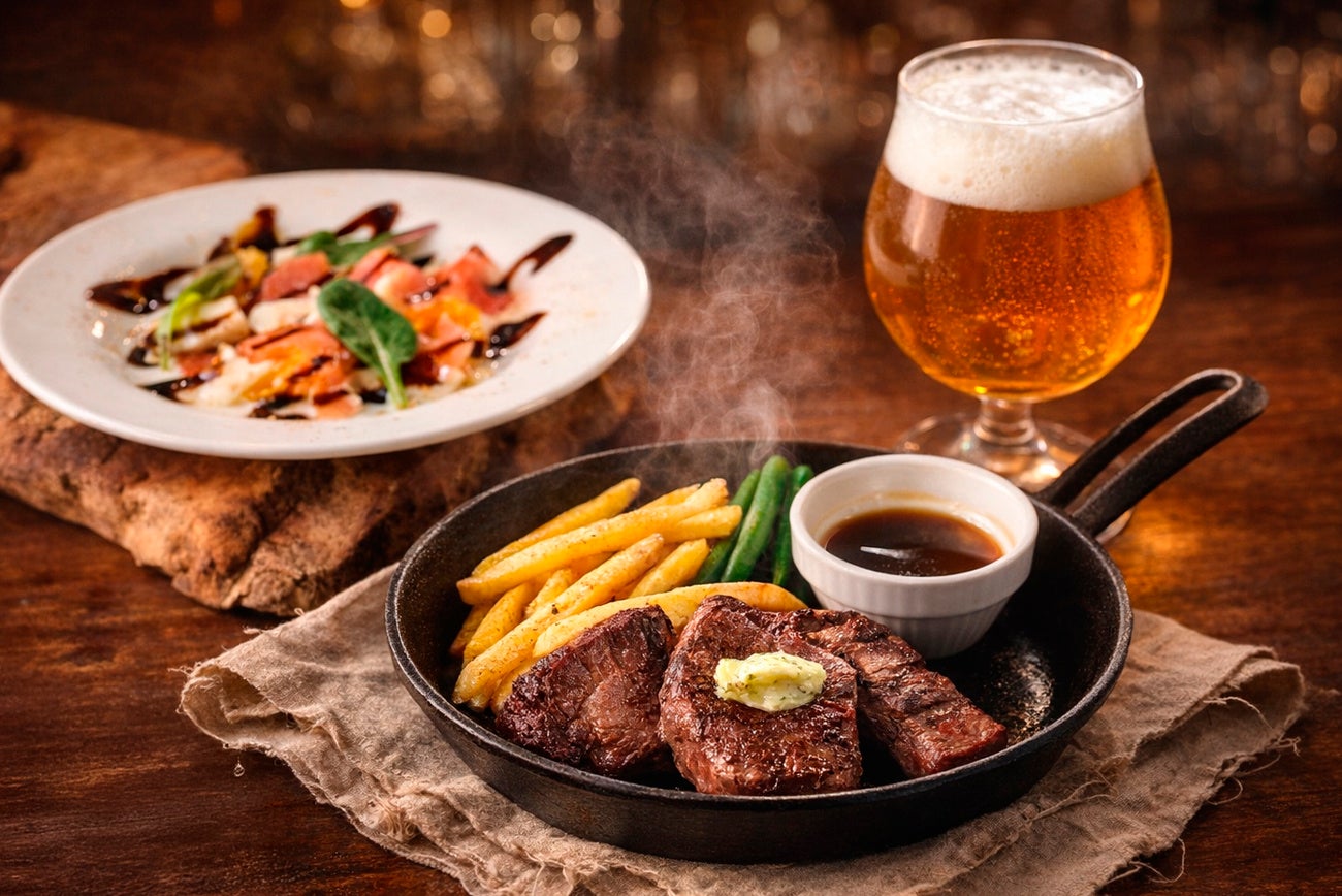 仕事帰りの新定番。“肉で一杯”を楽しむ「グリル呑みセット」が新登場 〜4月23日「クラフトビールの日」より販売開始〜 炭焼きハンバーグ＆ステーキ「なかのグリル 昭島店」にて