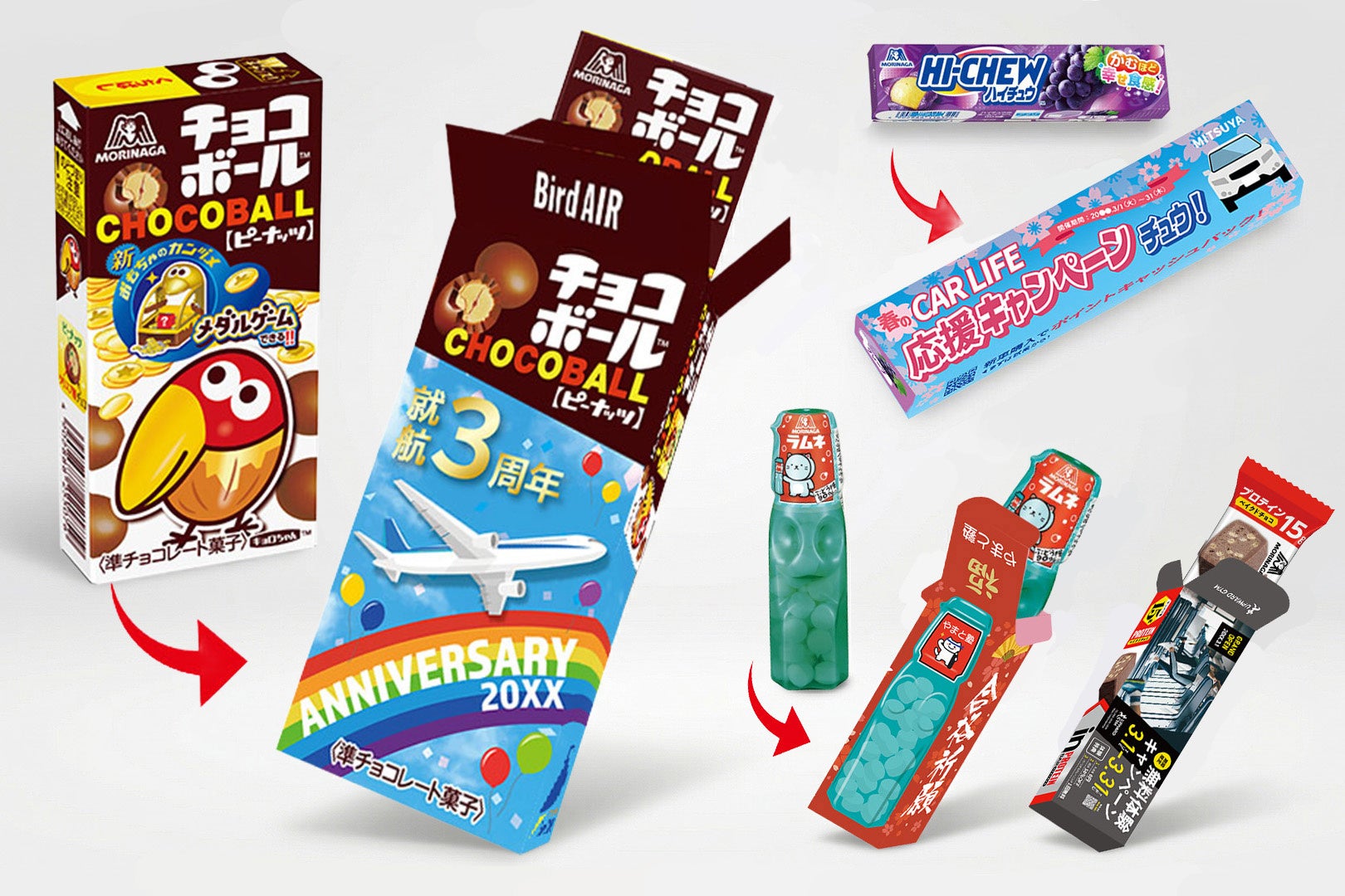 チョコボールやハイチュウがオリジナル包装に！「オリジナルプリント.jp」が森永製菓6種を取り扱い開始