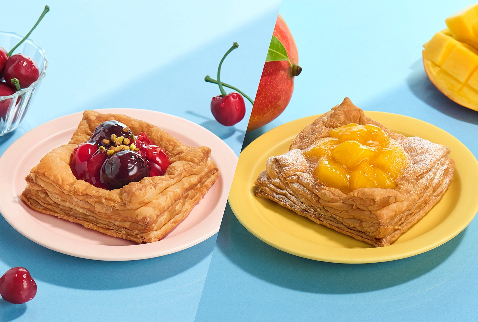 【どっち派 !?】とろけるマンゴー or はじけるチェリー！サクッ、じゅわっ。初夏の果実が溢れ出す夏の果実が主役の「オープンフルーツパイ」2種