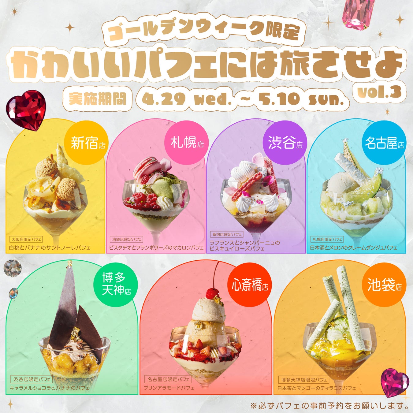 GW限定、“各地でしか出会えないパフェ”が旅する。全国7店舗のパフェ企画「かわいいパフェには旅させよ vol.3」開催