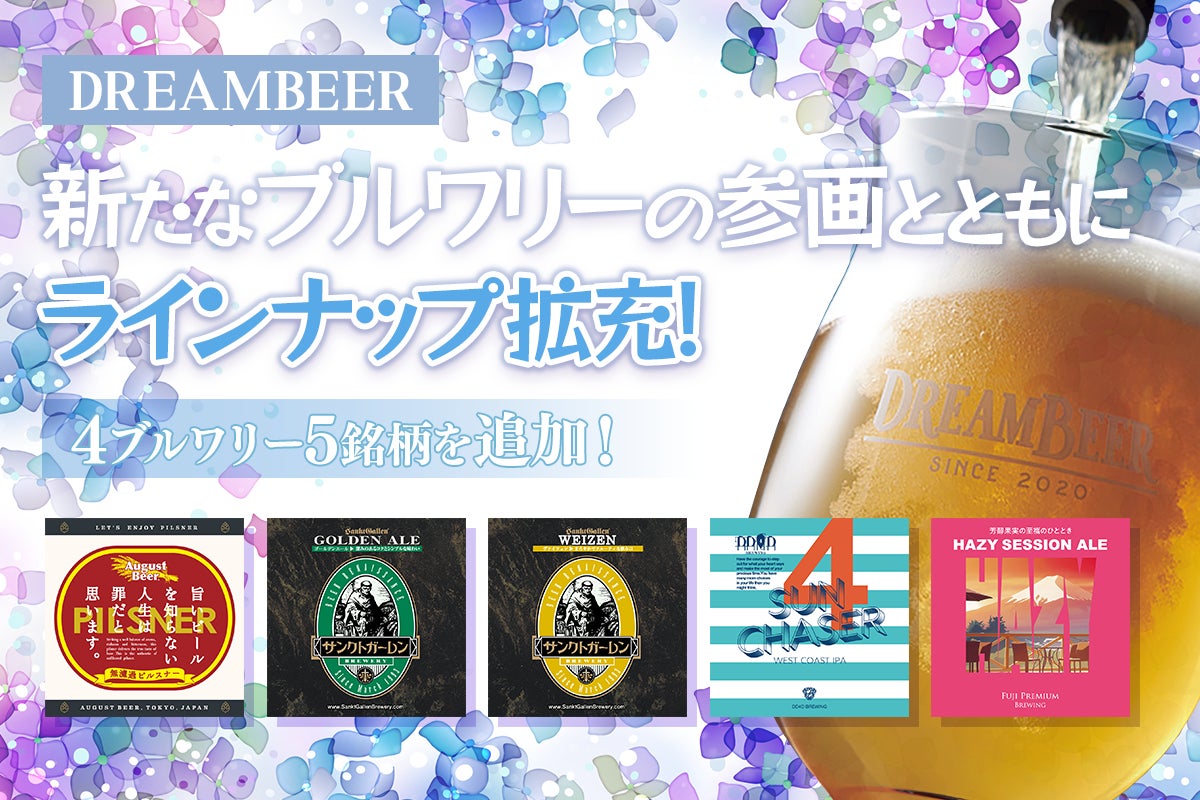 新たなブルワリーの参画とともにラインナップ拡充！DREAMBEERに全5銘柄を追加！