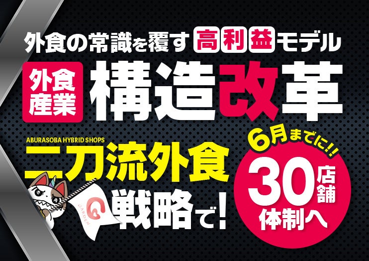 外食の常識を覆す高利益モデル「二刀流外食」戦略で当初年内30店舗目標を6月までに前倒しへ