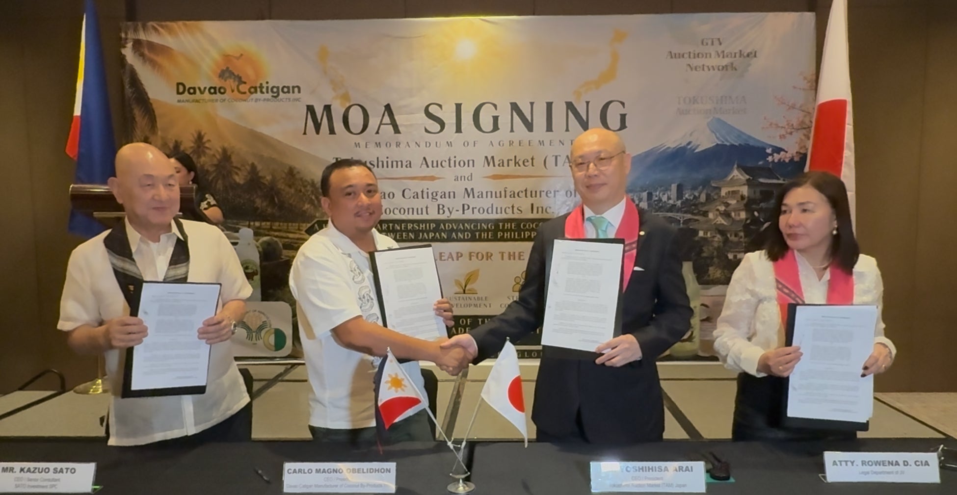 Tokushima Auction Market株式会社、Davao Catigan社とココナッツ製品の製造・供給・販売に関するMemorandum of Agreement（MOA）を締結