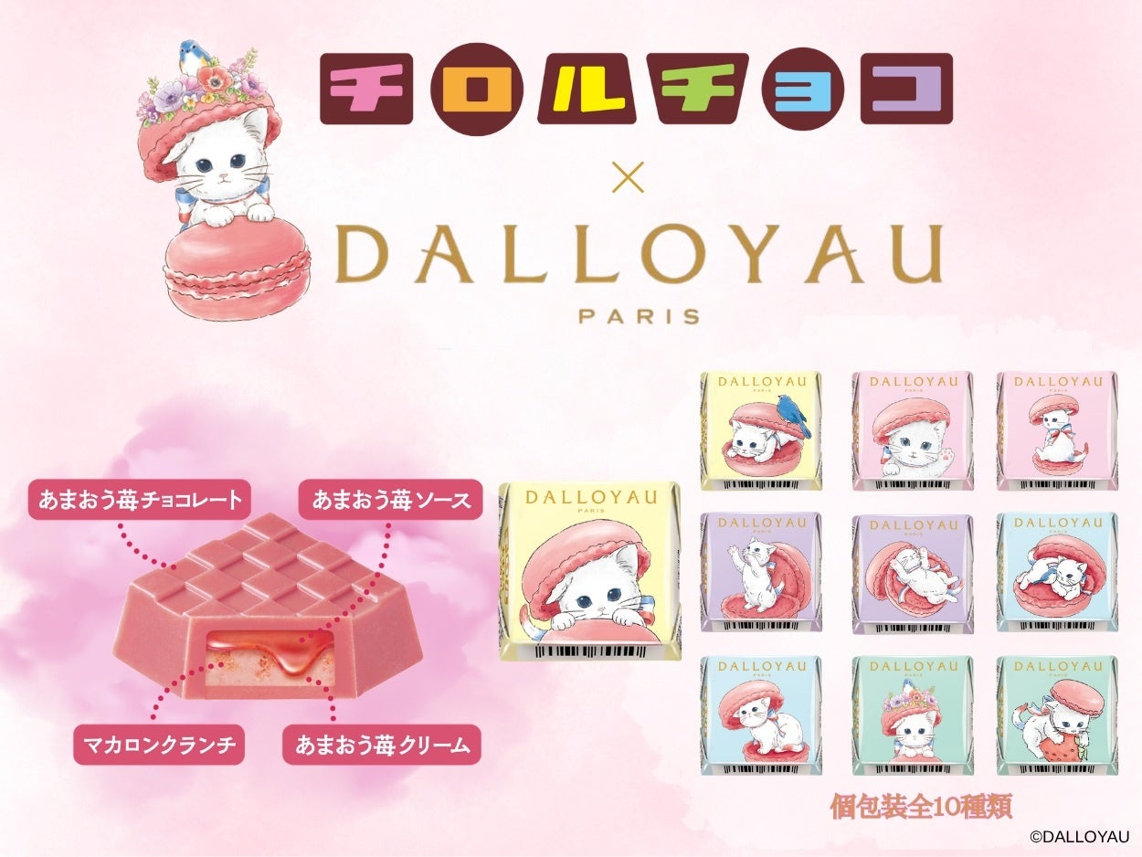 フランスの大人気洋菓子ブランド「ダロワイヨ」とコラボ「チロルチョコ〈ダロワイヨあまおうニャカロン〉」新発売
