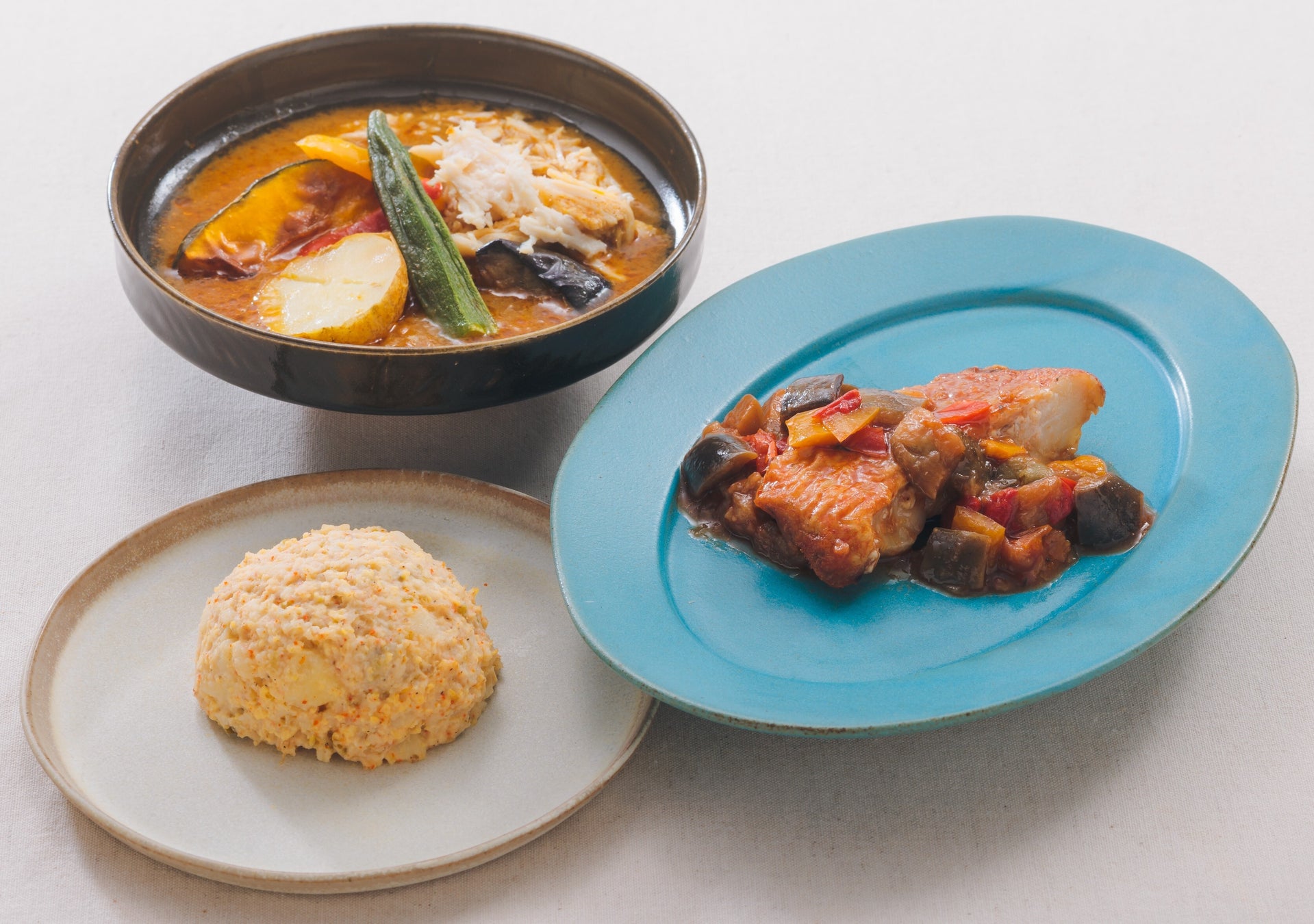 だし×香辛料 スパイシーな夏のだし惣菜　「夏野菜のだしスープカレー」ほか夏季限定メニュー全8品　「一汁旬菜 日本橋だし場」など6店舗で6月1日新発売