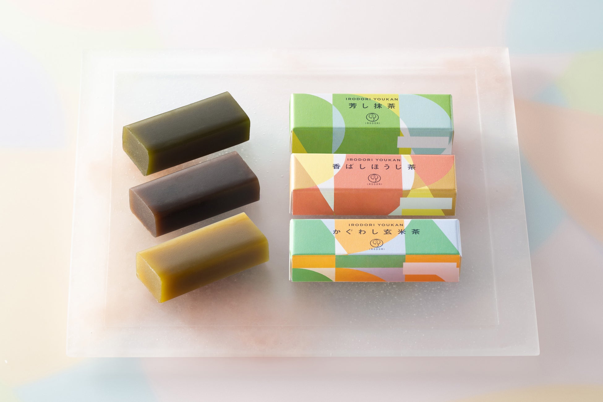 【「IRODORI」限定】抹茶・ほうじ茶・玄米茶、かぐわしい日本茶をミニ羊羹に。「IRODORIようかん」リニューアル新発売。