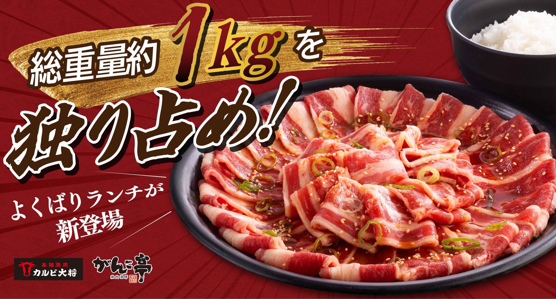 総重量約1kgを独り占め！おひとり様用 “欲張り焼肉ランチ”が新登場。もちろんご飯はお替り無料！