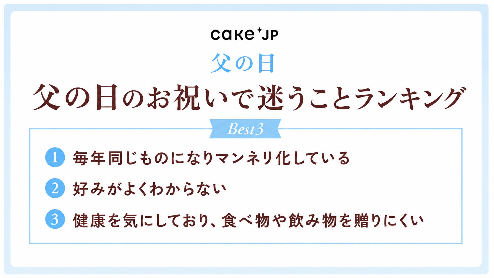 父の日は母の日より約15％祝われにくい？ Cake.jp、父の日に関するアンケート調査を公開