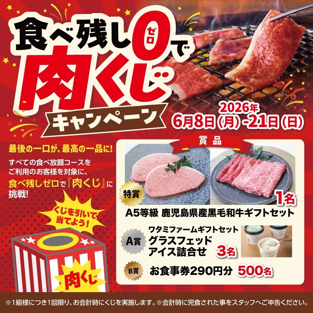 【焼肉の和民】焼肉を愛するすべての人へ！美味しく食べてフードロスを削減する顧客参加型イベント「食べ残し0で肉くじキャンペーン」を6月8日より開催！！