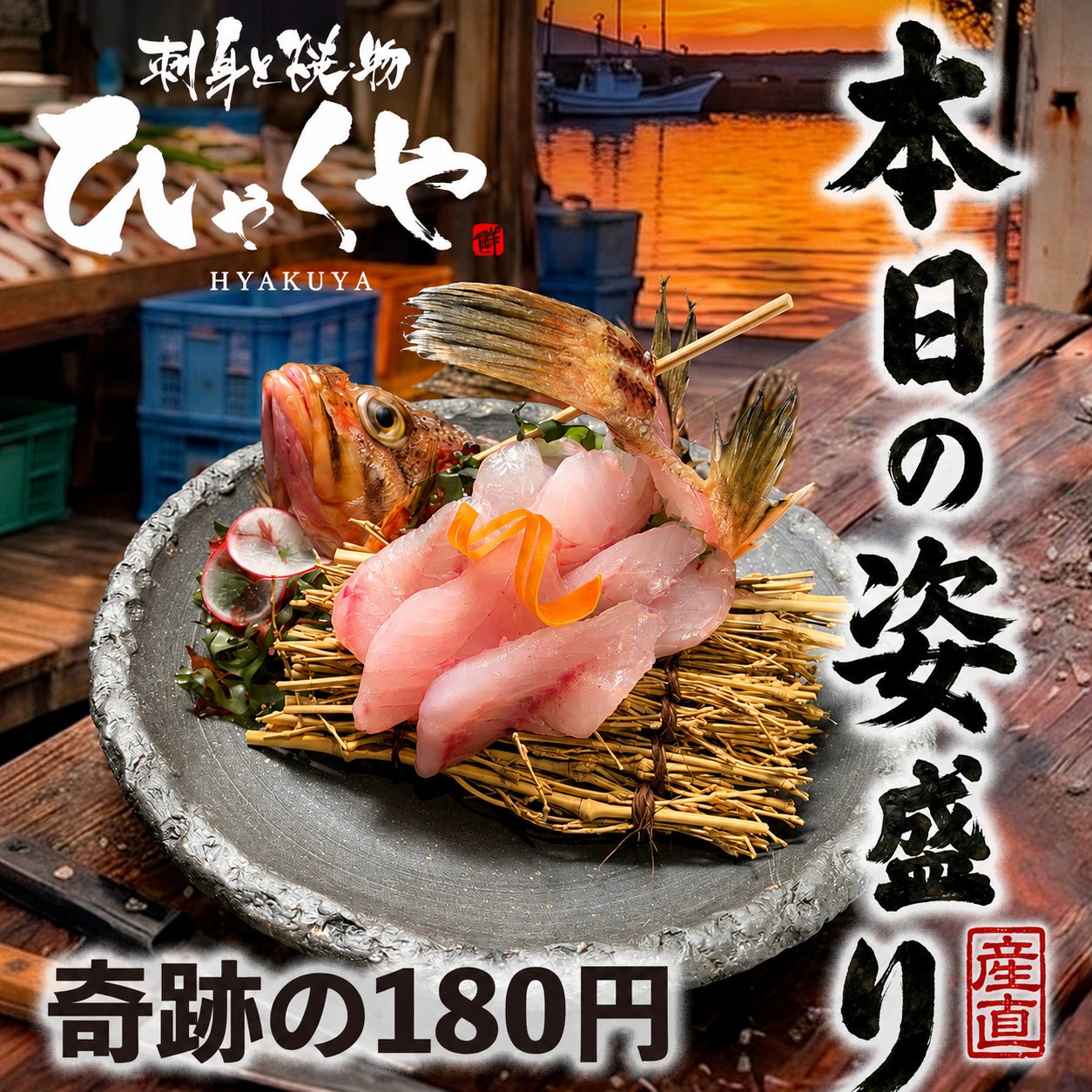 【札幌・手稲】姿刺身198円、生ビール253円。【のれん個室×刺身の旨い居酒屋】「ひゃくや 手稲駅前店」が2026年7月7日オープン