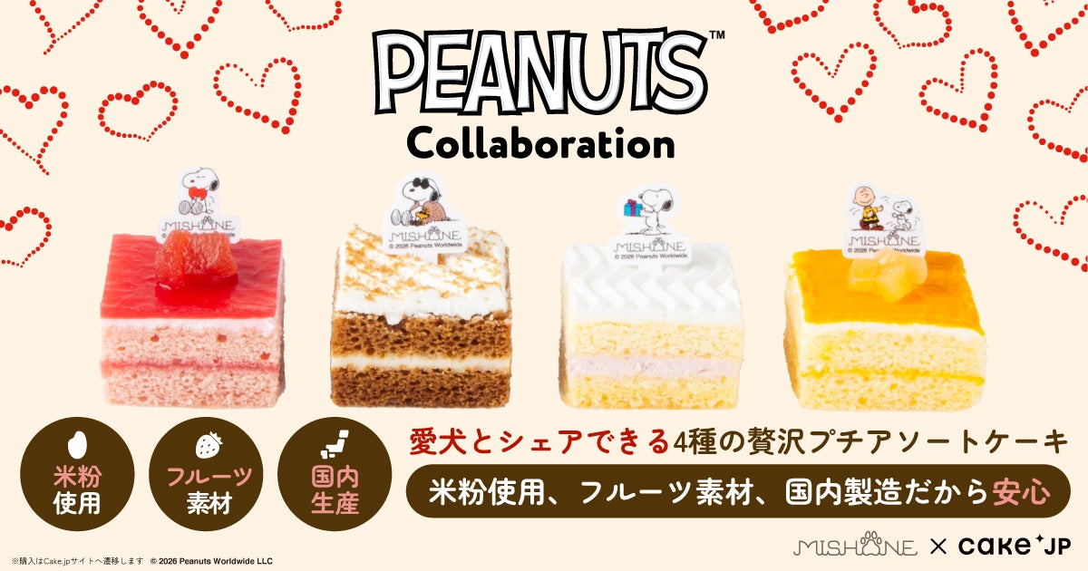 スヌーピーデザインのプチケーキが新登場！愛犬とオーナー様が一緒に楽しめる『4種プチケーキアソート』をCake.jpより発売開始！