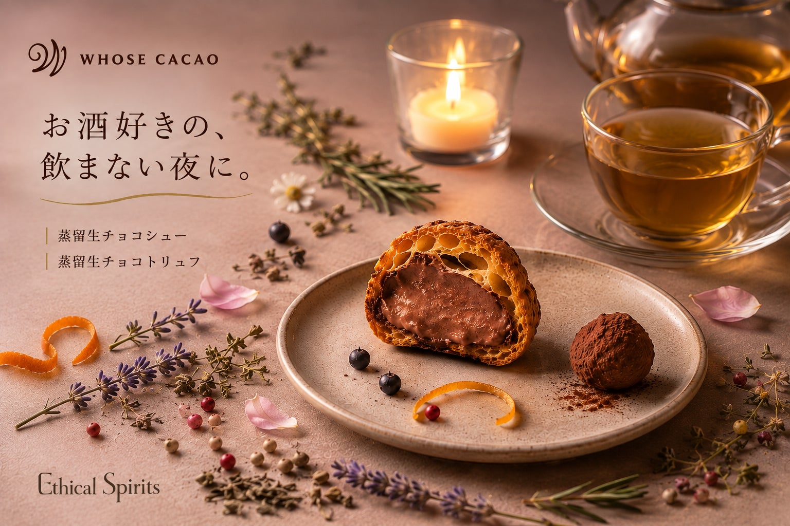 お酒が好き。でも今日は飲まない。飲まない夜に、香りを味わう。「蒸留生チョコ」シリーズ誕生。第一弾テーマは #クラフトジン