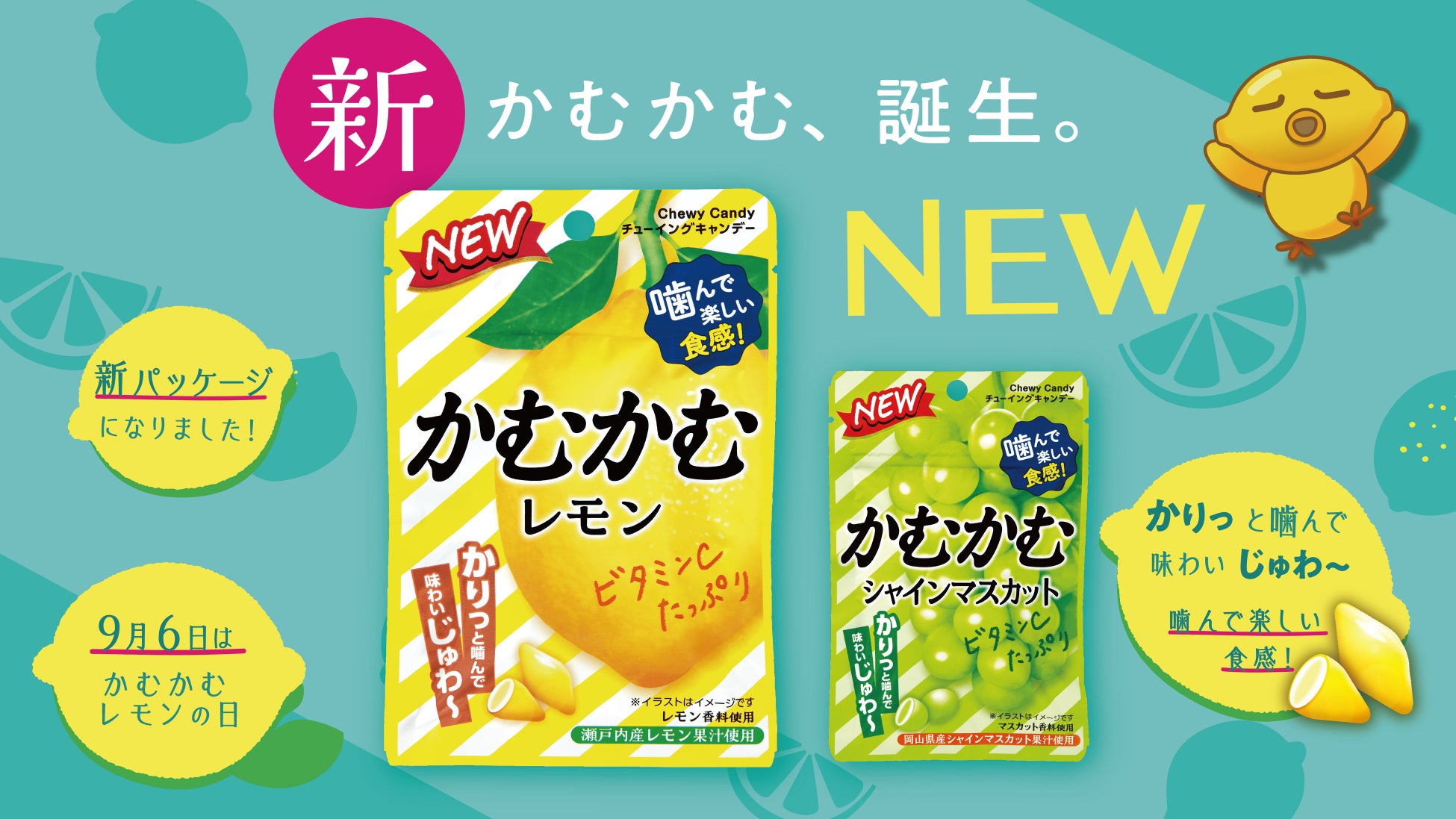 この秋「かむかむ」がリニューアルして登場！「独自の嚙みごこち」を訴求するデザインに刷新！