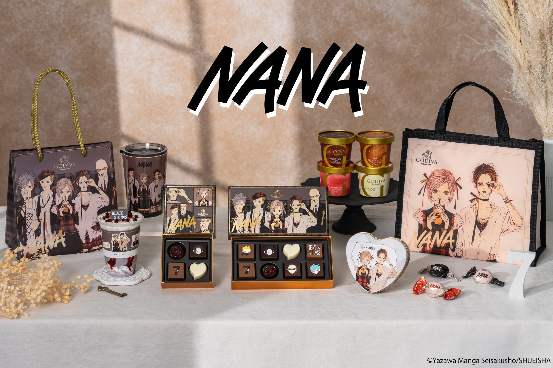「ゴディバ×NANA コレクション」第2弾はチョコレートコレクションが登場！ショコリキサーやタンブラー、アイスと保冷バッグセットも矢沢あい描きおろしイラストにて登場！