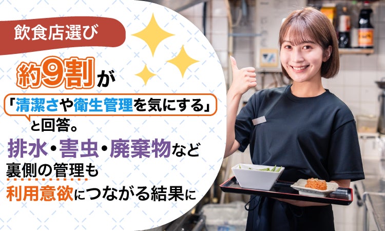 飲食店選び、約9割が「清潔さや衛生管理を気にする」と回答。排水・害虫・廃棄物など裏側の管理も利用意欲につながる結果に