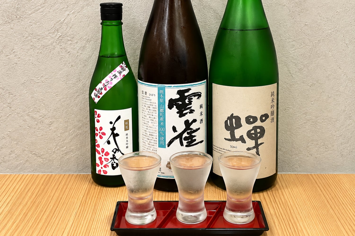 1年熟成の「蝉」も入った熊本の銘酒3種を飲み比べる、日本酒フェアを大阪・本町で開催｜すし酒場 にほんいち 本町店