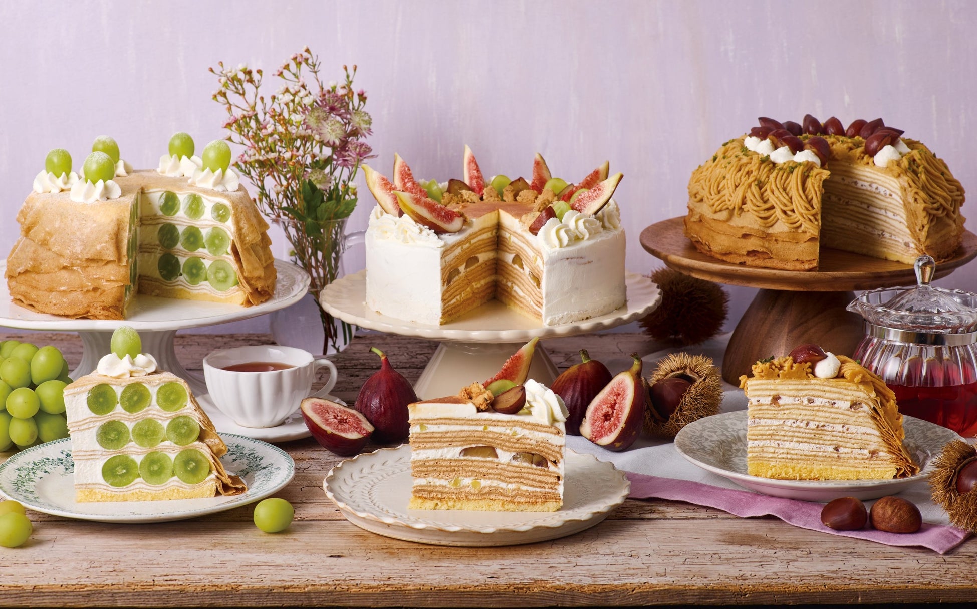 【Afternoon Tea LOVE&TABLE】シャインマスカットの贅沢ミルクレープや“キャラメリゼいちじく”の焼きたてクレープ、巨峰＆マスカルポーネの新作ドリンクなど秋限定メニュー発売