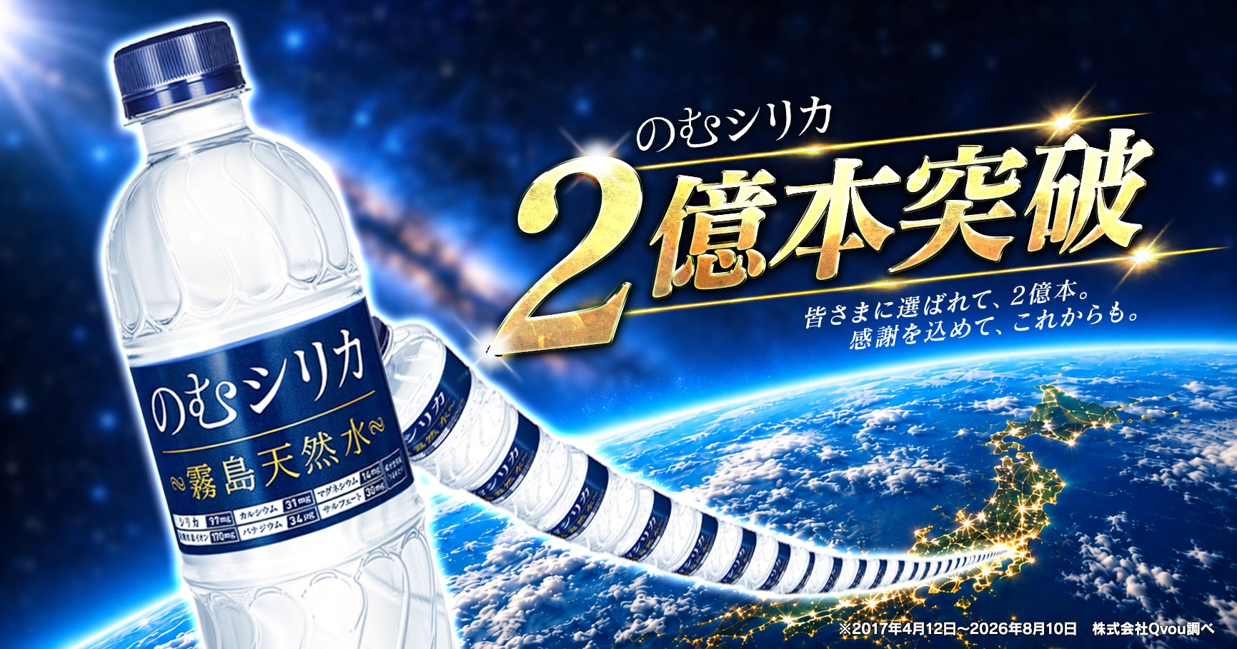 「霧島天然水 のむシリカ」累計販売本数2億本を突破！